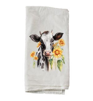 Dairy Cow With Sunflowers Towel